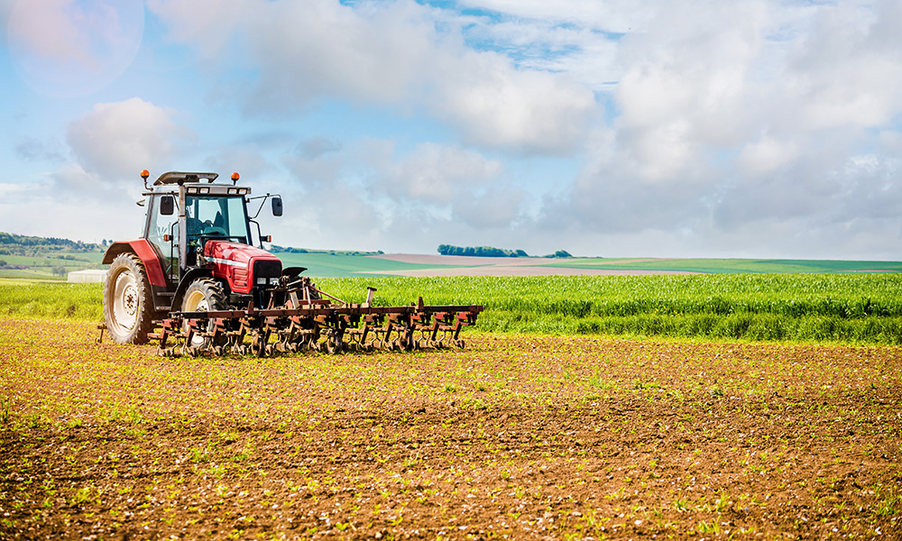 Farming services: a farmer ploughing a field in autumn