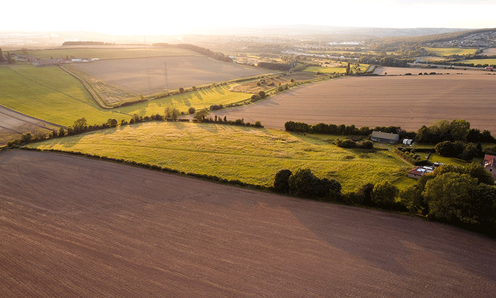 Rolling Yorkshire farmland at sunset